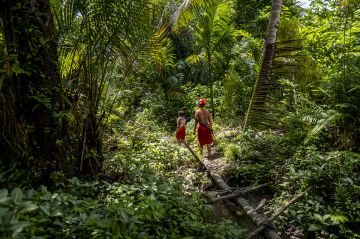 Membres de la tribu des Mentawai dans la forêt